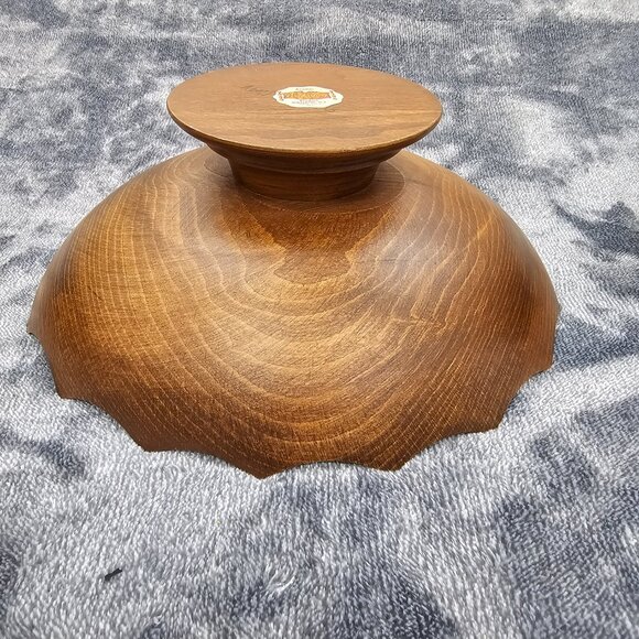 Vintage Woodcraftery wooden bowl set 1 large 7 small scalloped edges MCM - Picture 4 of 15